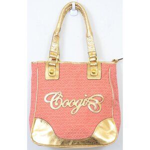 Cogi Gold & Coral Tote Bag With Embossed Monogram Design & Faux Leather Accents